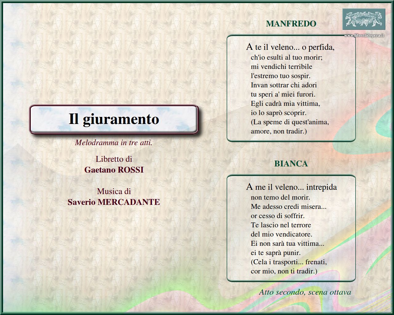 A te il veleno... o perfida A te il veleno... o perfida
