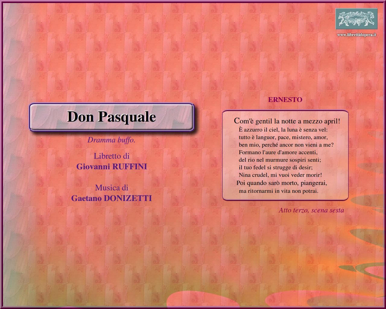 Com'è gentil la notte a mezzo april! Com'è gentil la notte a mezzo april!