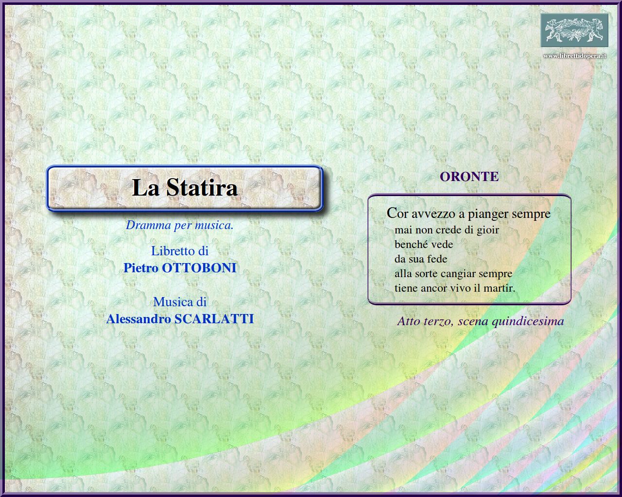 Cor avvezzo a pianger sempre Cor avvezzo a pianger sempre