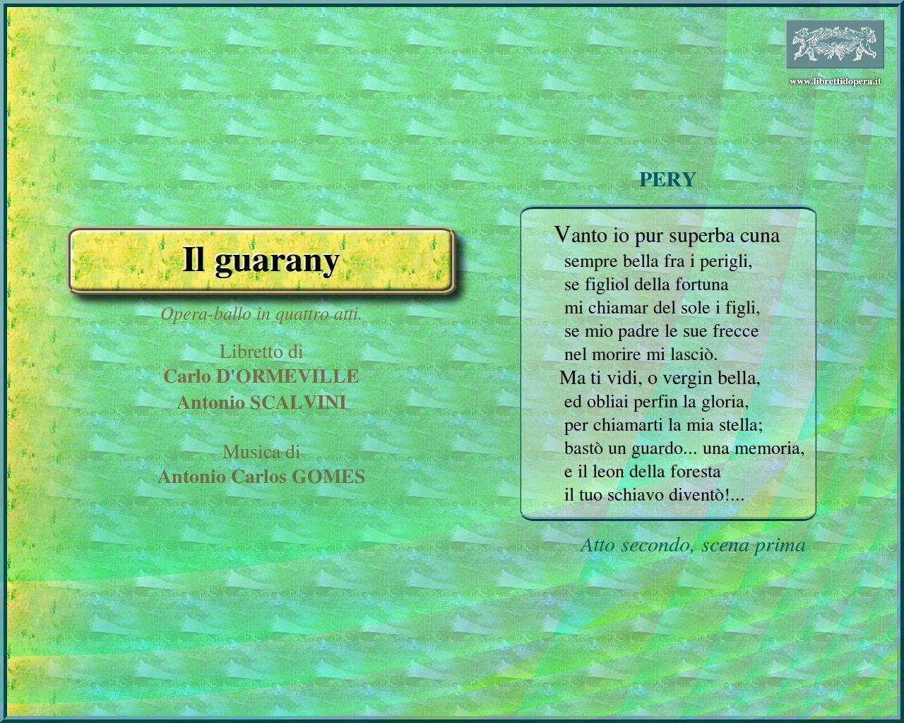 Vanto io pur superba cuna Vanto io pur superba cuna