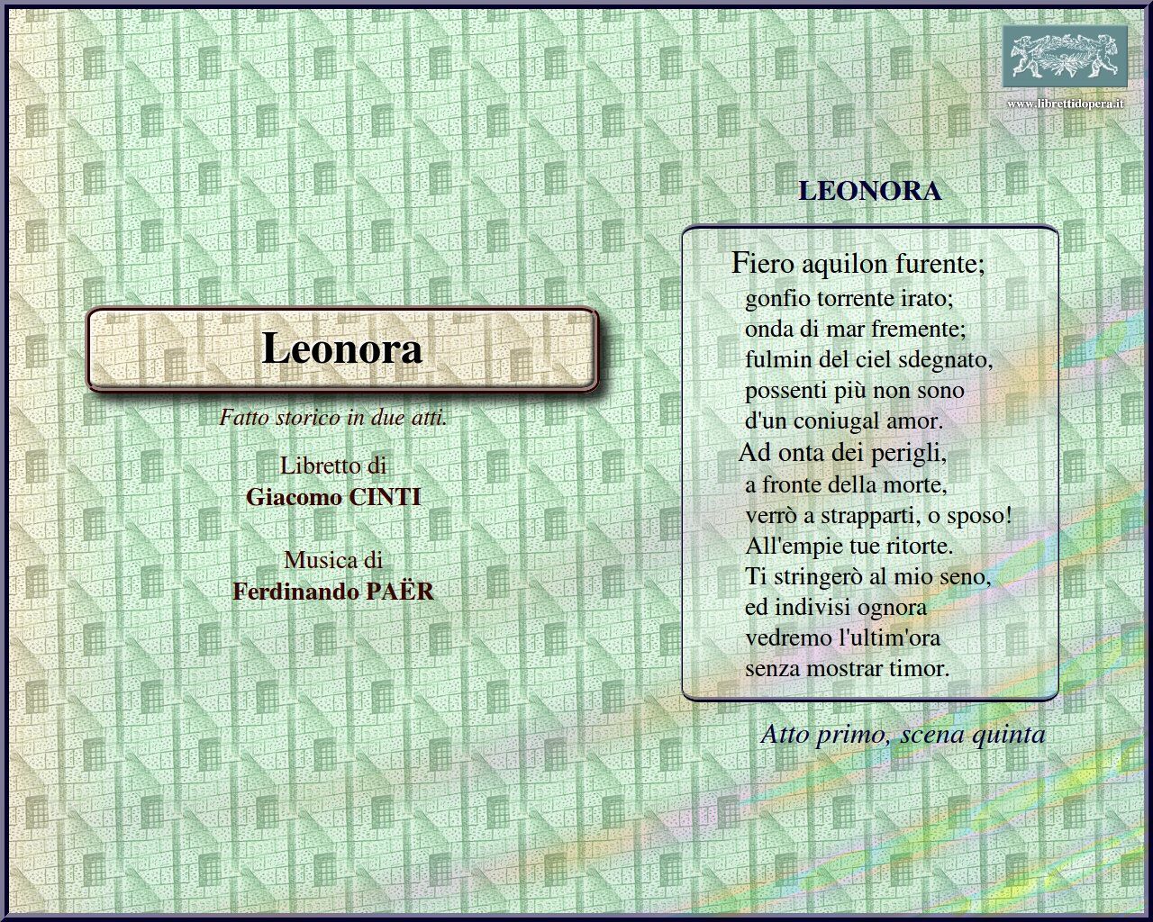 Fiero aquilon furente Fiero aquilon furente