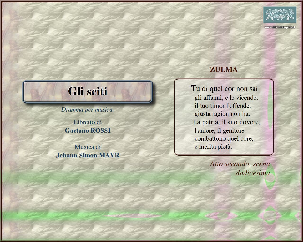 Tu di quel cor non sai Tu di quel cor non sai