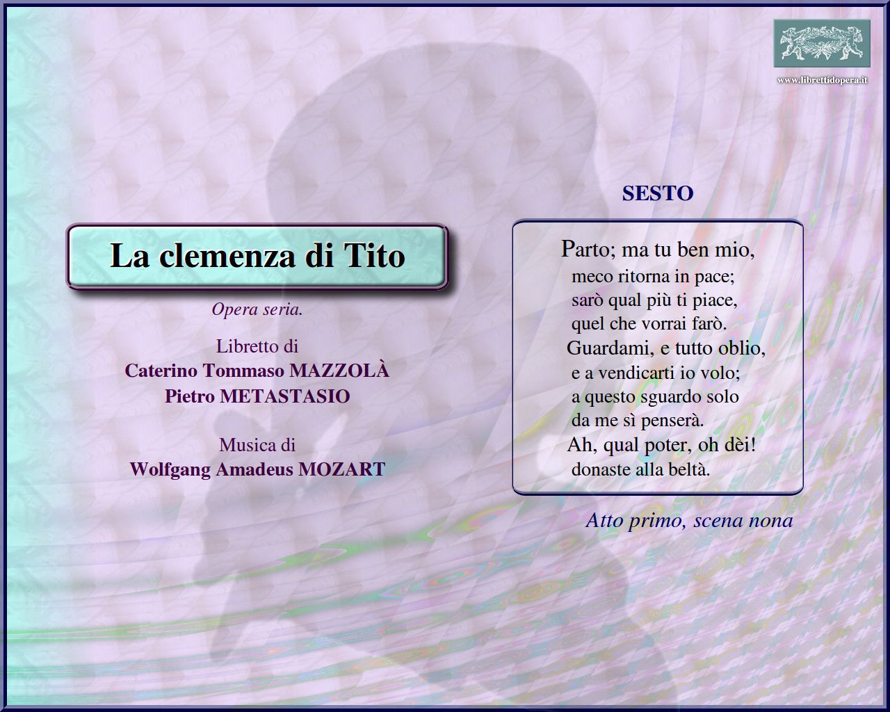 Parto; ma tu ben mio Parto; ma tu ben mio