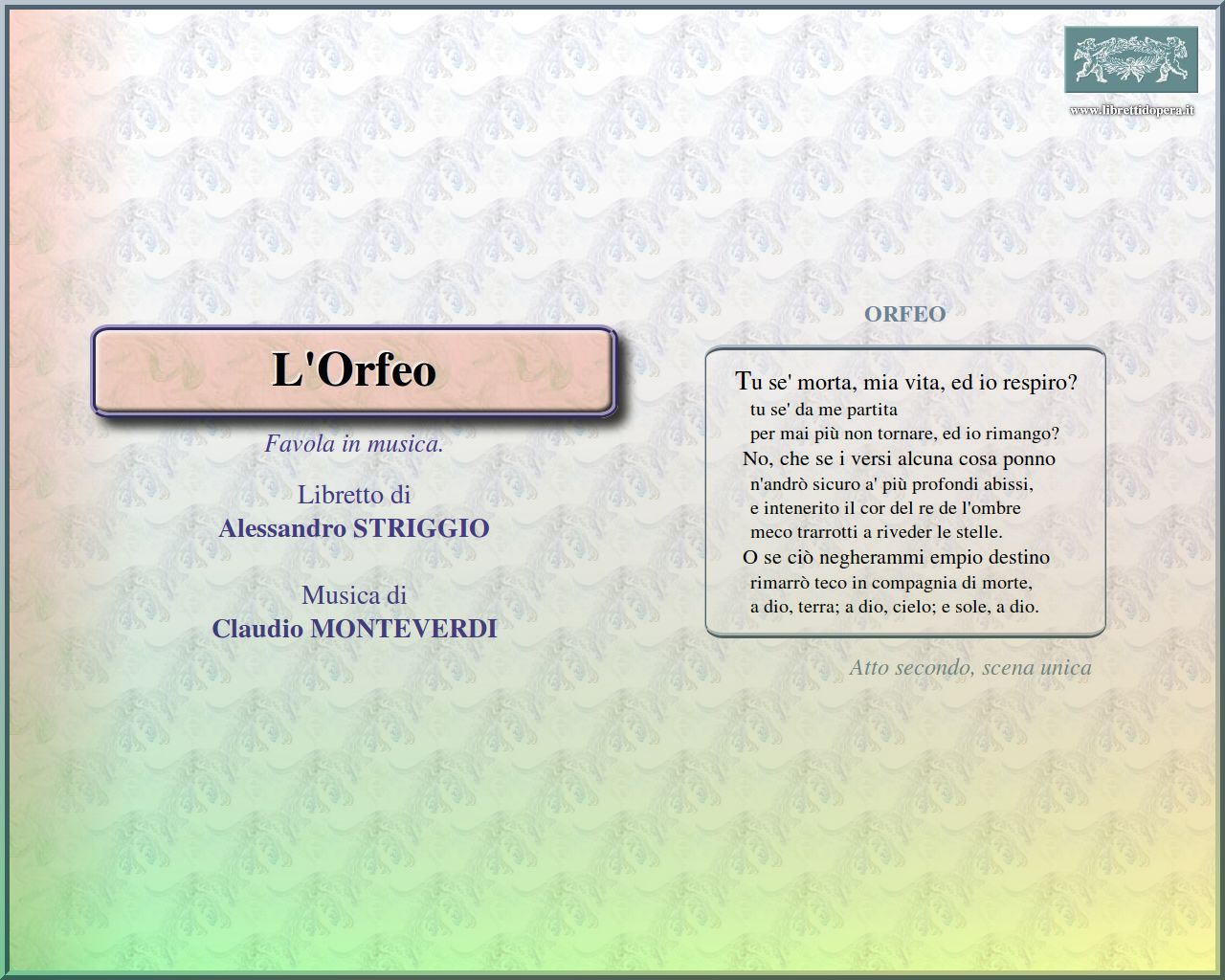 Tu se' morta, mia vita, ed io respiro? Tu se' morta, mia vita, ed io respiro?